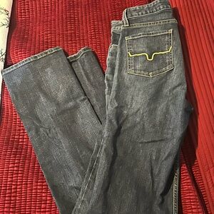 Kimes Ranch Gray Flare Jeans with Yellow Stitching
